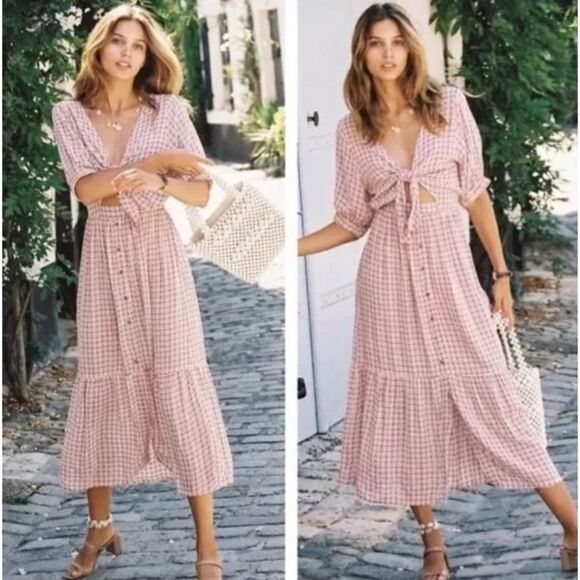 Faithfull The Brand Bow Tie Maple Midi Dress Size M / 6. NWOT - Picture 2 of 10